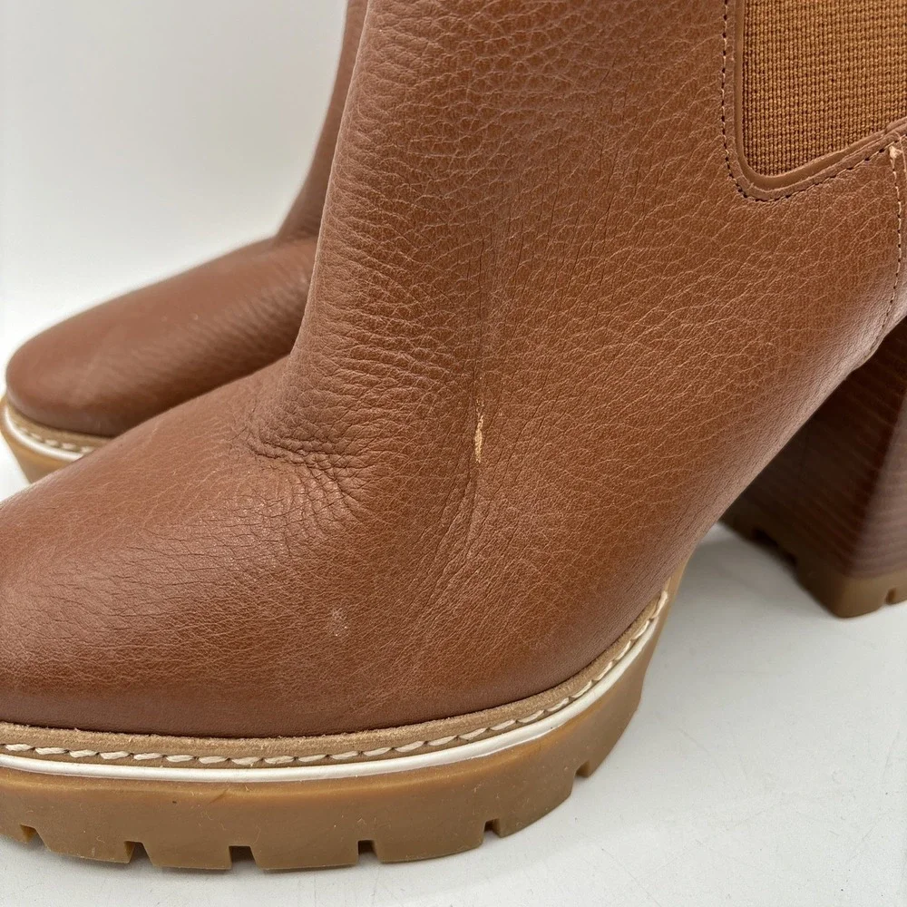 Tory Burch Carson Lug Sole High Heel Boots Women's 7 US Toasted Caramel Pull On